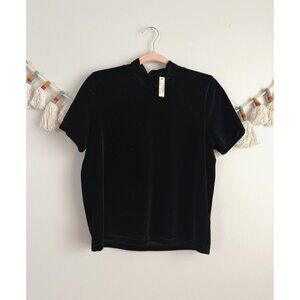 Madewell Black Velvet Mockneck Top Holiday Careerwear Whimsigoth Basics NWT M